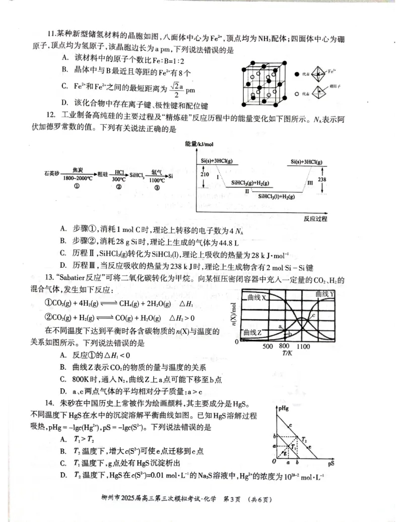 广西省柳州市2025届高三第三次模拟考试化学+答案_2025年3月_250330广西省柳州市2025届高三第三次模拟考试（柳州三模）（全科）