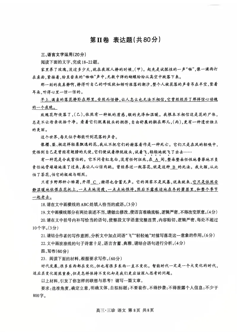 四川省泸州市高2022级第三次教学质量诊断性考试语文_2025年4月_250418四川省泸州市高2022级第三次教学质量诊断性考试（泸州三诊）（全科）