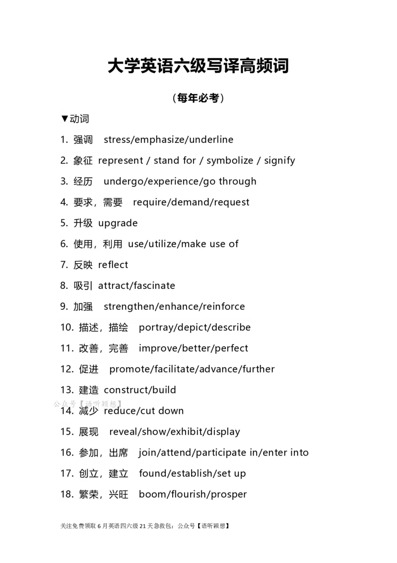15大学英语六级写译高频词（每年必考）_英语四六级整合_英语四六级真题版本二此版为主此文件夹会持续更新_四六级单词汇总_六级单词