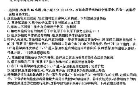 山西省卓越联盟2024-2025学年高三下学期2月开学质量检测生物+答案_2025年2月_250210山西省卓越联盟2024-2025学年高三下学期2月开学质量检测（全科）
