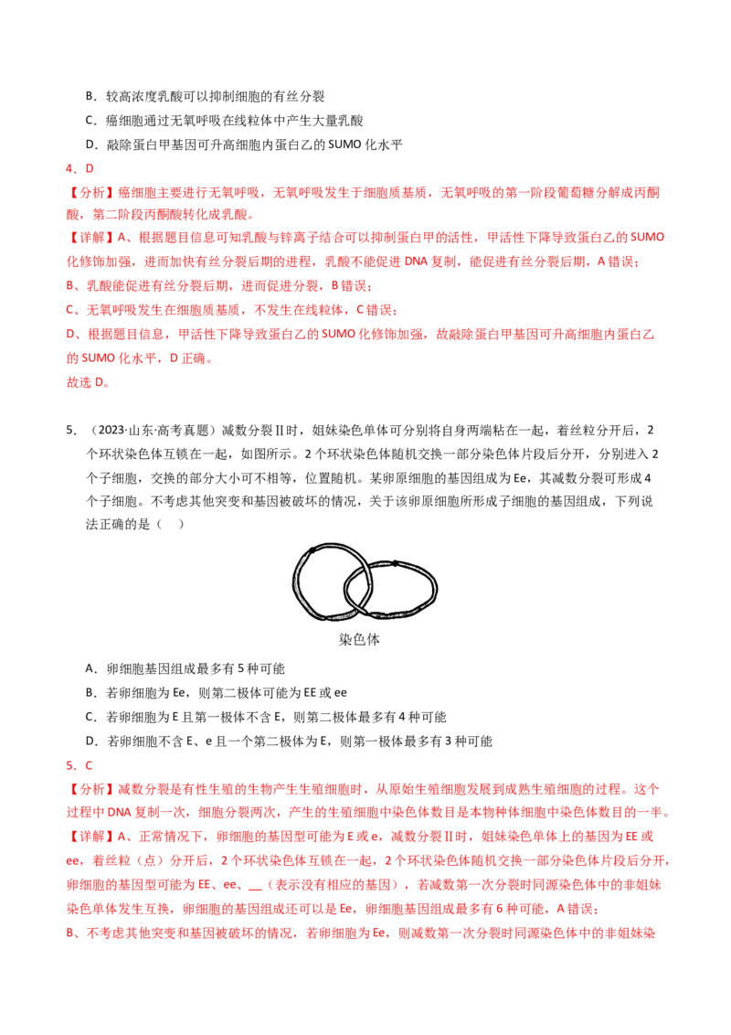专题04有丝分裂和减数分裂（解析卷）_近10年高考真题汇编（必刷）_十年（2014-2024）高考生物真题分项汇编（全国通用）_2023年高考真题和模拟题生物分项汇编（全国通用）