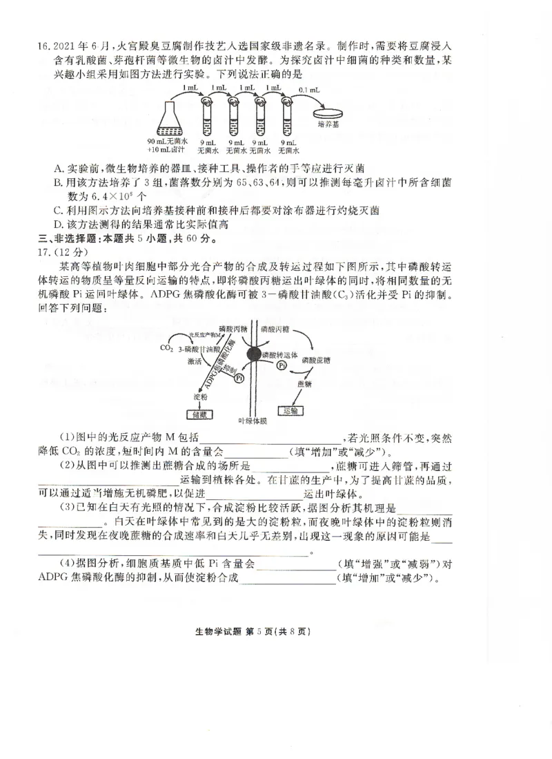 高二下学期期末考生物试卷(1)_1多考区联考_0730衡水金卷先享题-2023-2024学年高二下学期期末_衡水金卷-湖南部分学校2023-2024学年高二下学期期末生物试卷_2024年期末生物联考试卷