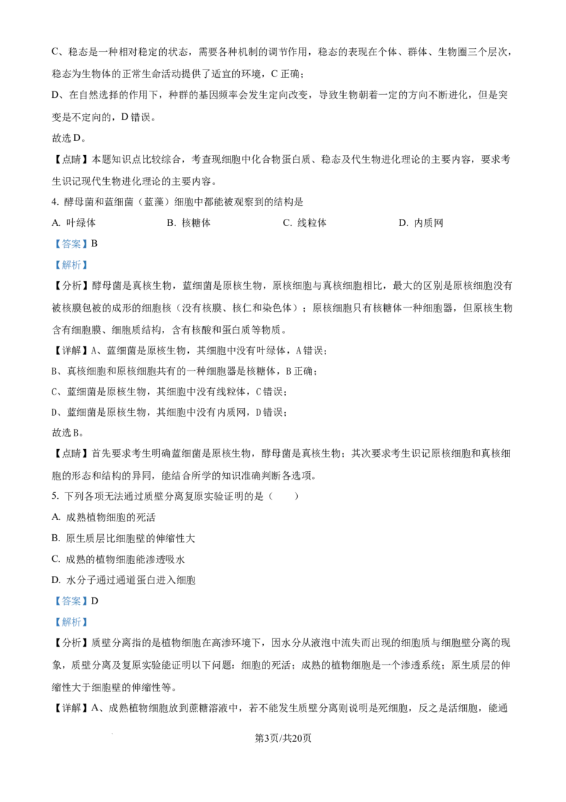 精品解析：北京市西城区北京市育才学校2025-2026学年高三上学期9月月考生物试题（解析版）_2025年10月_251003北京市西城区育才学校2025-2026学年高三上学期9月月考