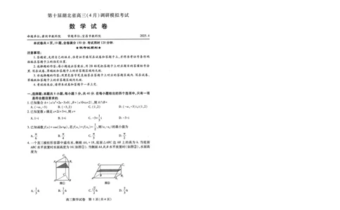 湖北四调数学试卷_2025年4月_250415湖北省高三(4月)调研模拟考试_湖北省高三(4月)调研模拟考试数学