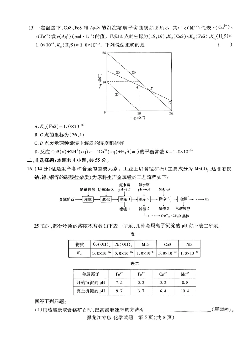 2024王后雄黑龙江专版&mdash;&mdash;化学_2024高考押题卷_22024王hou雄_（新高考）2024王后雄押题预测卷（分科版）_5.化学