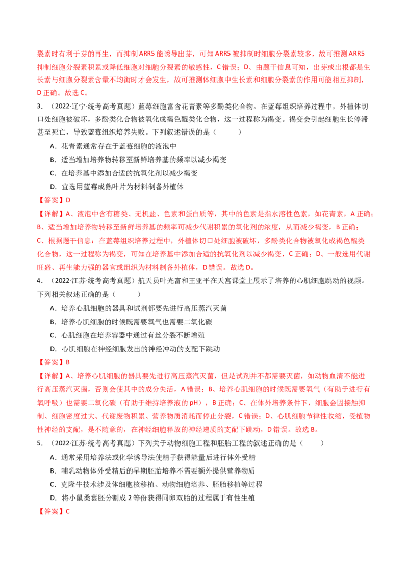专题24细胞工程与胚胎工程（解析卷）_近10年高考真题汇编（必刷）_十年（2014-2024）高考生物真题分项汇编（全国通用）_十年（2014-2023）高考生物真题分项汇编（全国通用）