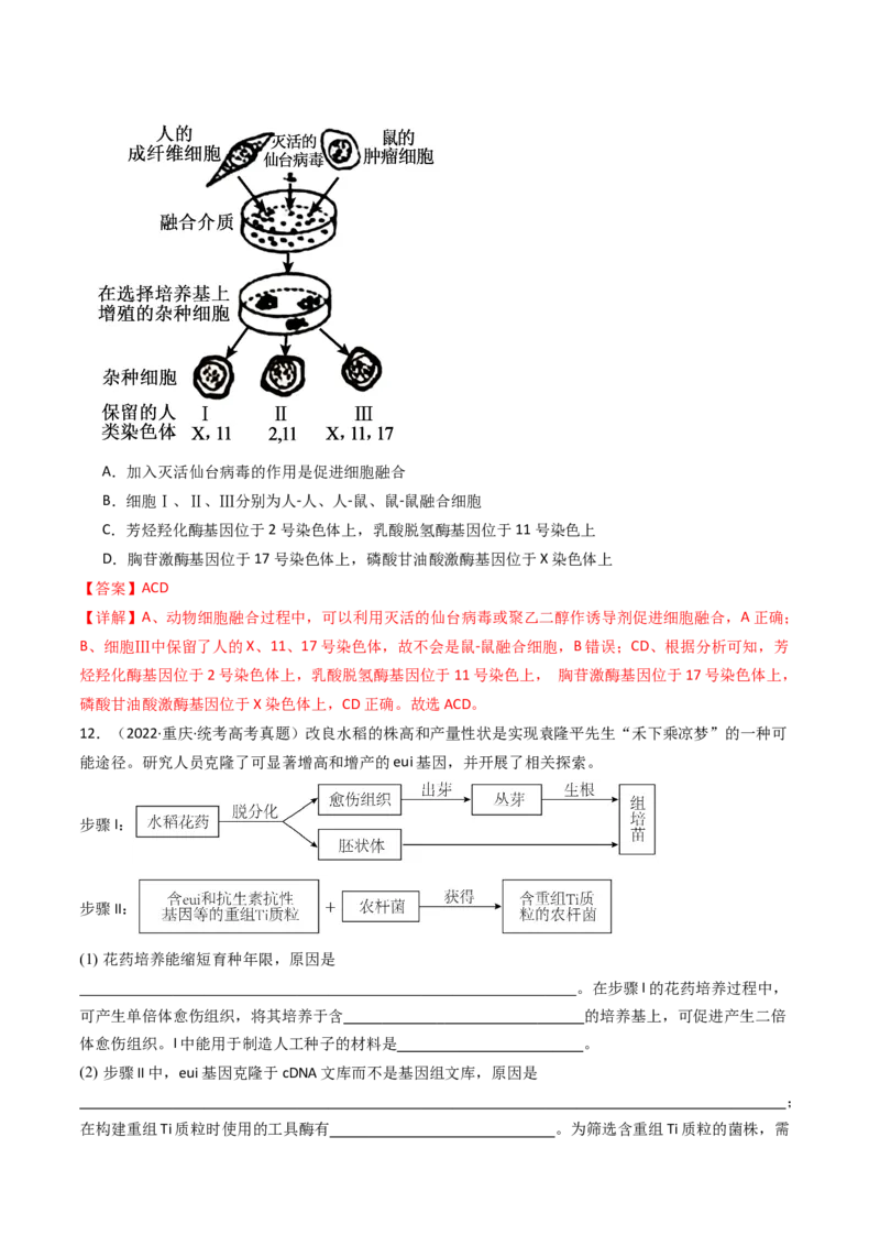 专题24细胞工程与胚胎工程（解析卷）_近10年高考真题汇编（必刷）_十年（2014-2024）高考生物真题分项汇编（全国通用）_十年（2014-2023）高考生物真题分项汇编（全国通用）