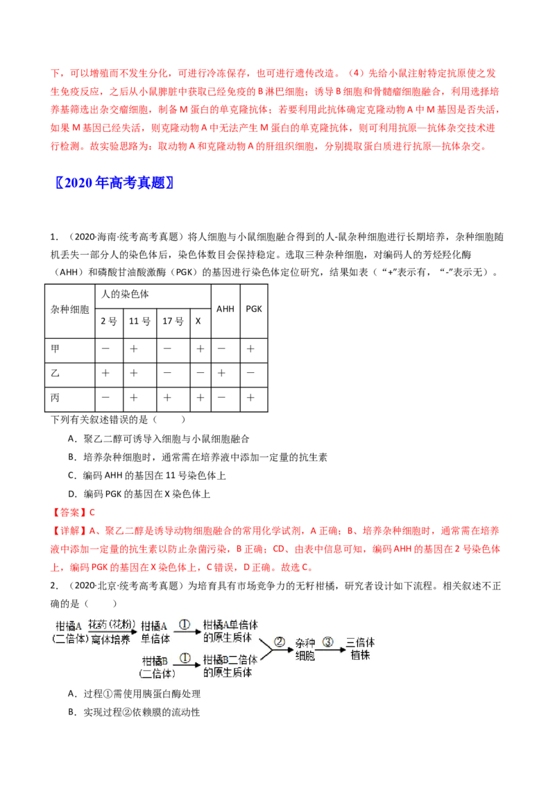 专题24细胞工程与胚胎工程（解析卷）_近10年高考真题汇编（必刷）_十年（2014-2024）高考生物真题分项汇编（全国通用）_十年（2014-2023）高考生物真题分项汇编（全国通用）