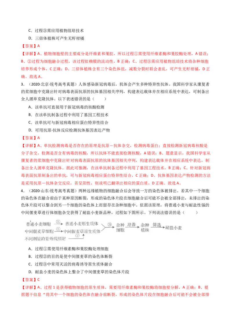 专题24细胞工程与胚胎工程（解析卷）_近10年高考真题汇编（必刷）_十年（2014-2024）高考生物真题分项汇编（全国通用）_十年（2014-2023）高考生物真题分项汇编（全国通用）