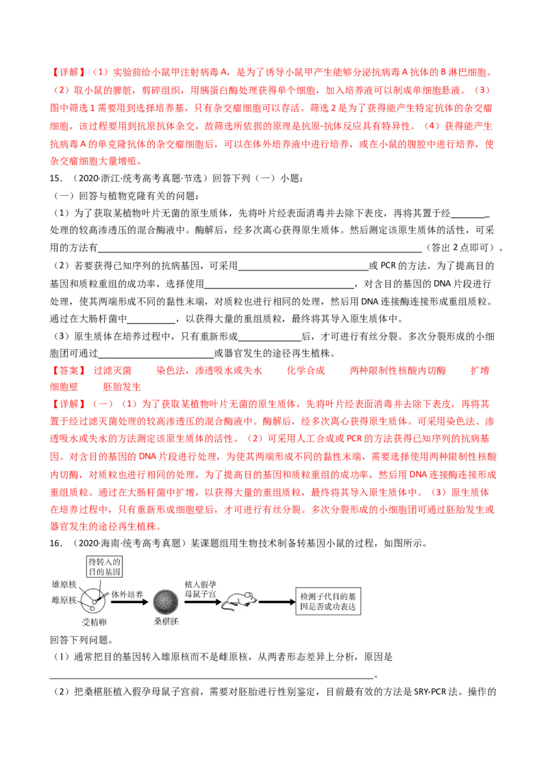专题24细胞工程与胚胎工程（解析卷）_近10年高考真题汇编（必刷）_十年（2014-2024）高考生物真题分项汇编（全国通用）_十年（2014-2023）高考生物真题分项汇编（全国通用）