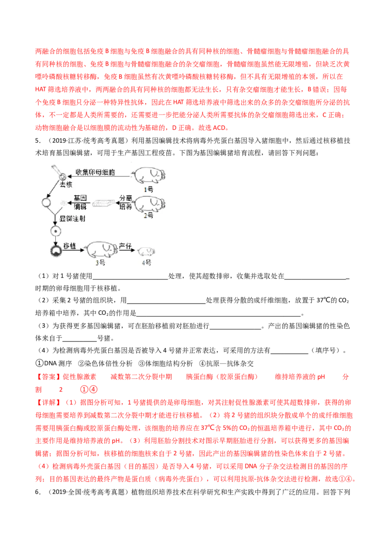 专题24细胞工程与胚胎工程（解析卷）_近10年高考真题汇编（必刷）_十年（2014-2024）高考生物真题分项汇编（全国通用）_十年（2014-2023）高考生物真题分项汇编（全国通用）