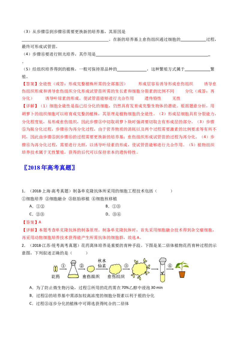 专题24细胞工程与胚胎工程（解析卷）_近10年高考真题汇编（必刷）_十年（2014-2024）高考生物真题分项汇编（全国通用）_十年（2014-2023）高考生物真题分项汇编（全国通用）