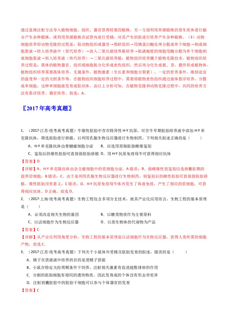 专题24细胞工程与胚胎工程（解析卷）_近10年高考真题汇编（必刷）_十年（2014-2024）高考生物真题分项汇编（全国通用）_十年（2014-2023）高考生物真题分项汇编（全国通用）