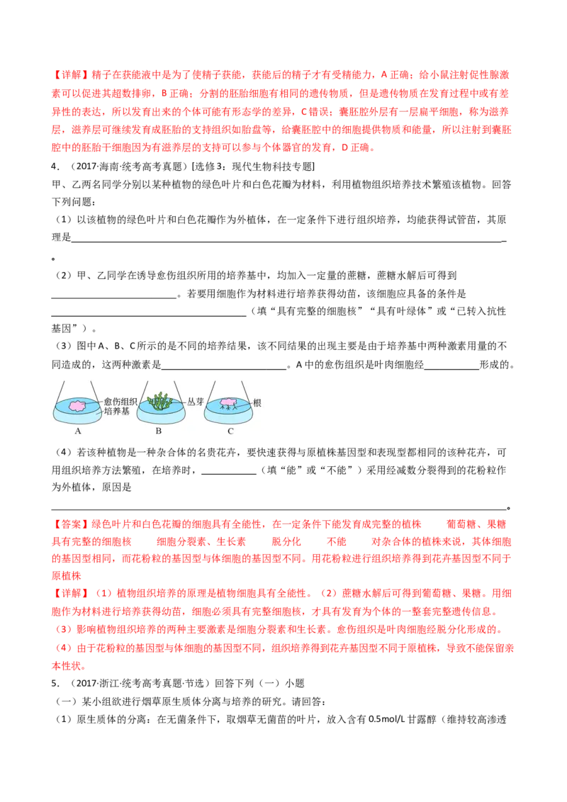 专题24细胞工程与胚胎工程（解析卷）_近10年高考真题汇编（必刷）_十年（2014-2024）高考生物真题分项汇编（全国通用）_十年（2014-2023）高考生物真题分项汇编（全国通用）