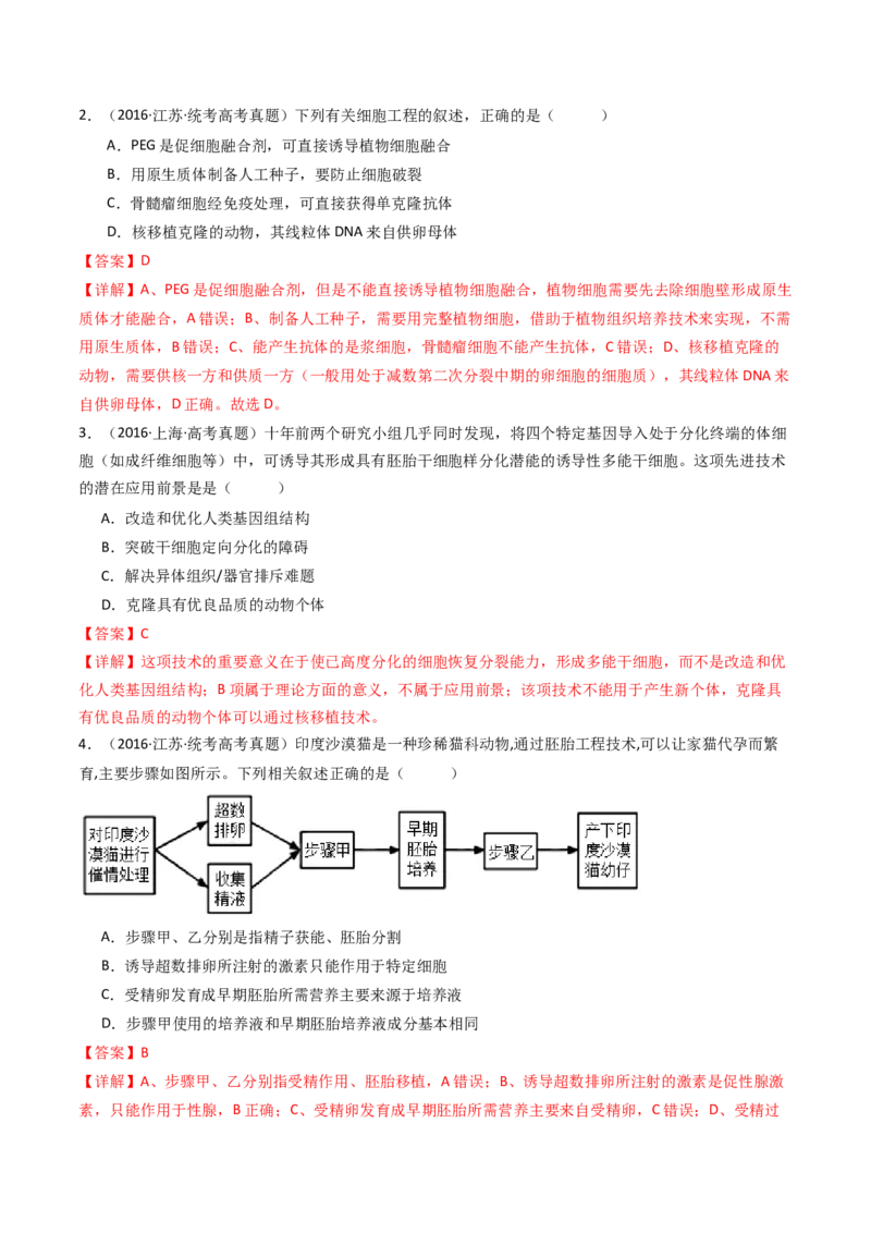 专题24细胞工程与胚胎工程（解析卷）_近10年高考真题汇编（必刷）_十年（2014-2024）高考生物真题分项汇编（全国通用）_十年（2014-2023）高考生物真题分项汇编（全国通用）