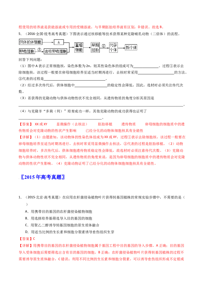 专题24细胞工程与胚胎工程（解析卷）_近10年高考真题汇编（必刷）_十年（2014-2024）高考生物真题分项汇编（全国通用）_十年（2014-2023）高考生物真题分项汇编（全国通用）