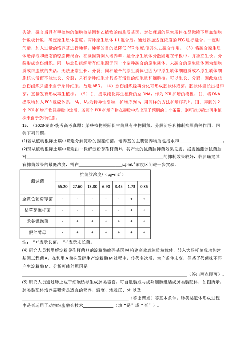 专题24细胞工程与胚胎工程（解析卷）_近10年高考真题汇编（必刷）_十年（2014-2024）高考生物真题分项汇编（全国通用）_十年（2014-2023）高考生物真题分项汇编（全国通用）
