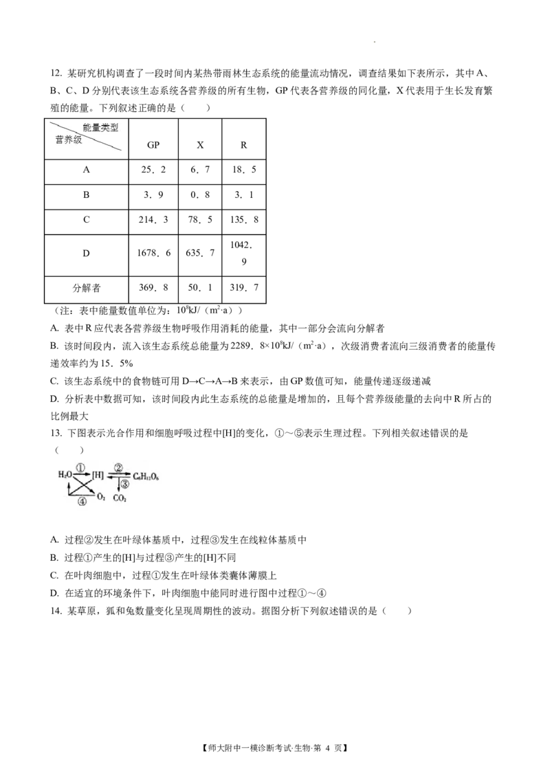 甘肃省西北师范大学附属中学2025届高三上学期一模诊断考试生物+答案_2025年1月_250107甘肃省西北师范大学附属中学2025届高三上学期一模诊断考试（全科）