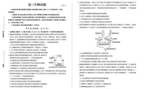 山东省德州市2024-2025学年高三上学期1月期末考试生物_2025年1月_250117山东省德州市2024-2025学年高三上学期1月期末考试试题（全科）