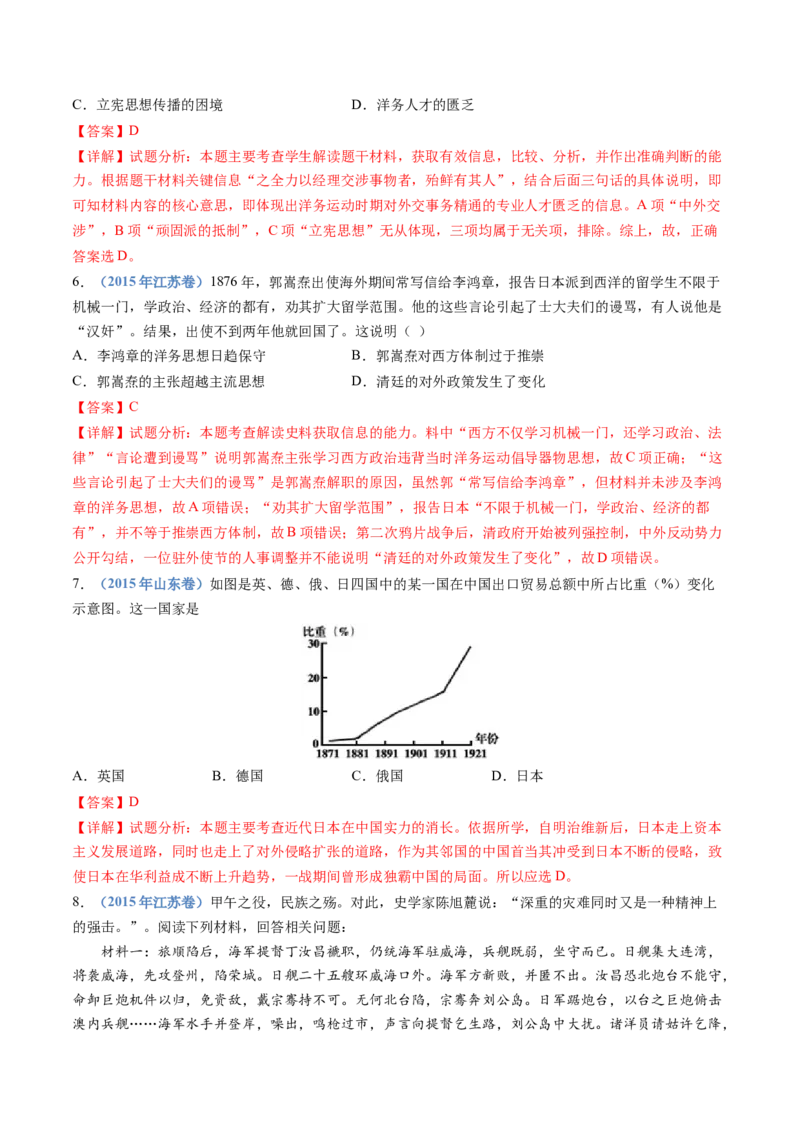 专题05晚清时期的内忧外患与救亡图存（解析卷）_近10年高考真题汇编（必刷）_十年（2014-2024）高考历史真题分项汇编（全国通用）_十年（2014-2023）高考历史真题分项汇编（全国通用）