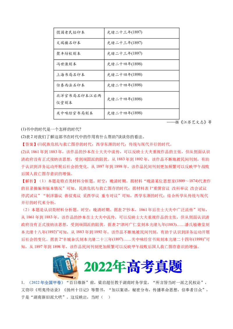 专题05晚清时期的内忧外患与救亡图存（解析卷）_近10年高考真题汇编（必刷）_十年（2014-2024）高考历史真题分项汇编（全国通用）_十年（2014-2023）高考历史真题分项汇编（全国通用）