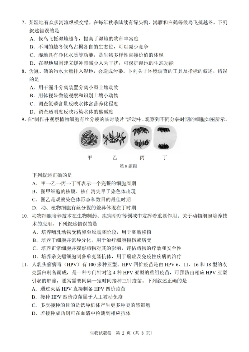 生物卷-2503温州高三二模_2025年3月_250323浙江省温州市2025届高三下学3月二模（全科）_浙江省温州市2025届高三下学3月二模试题生物