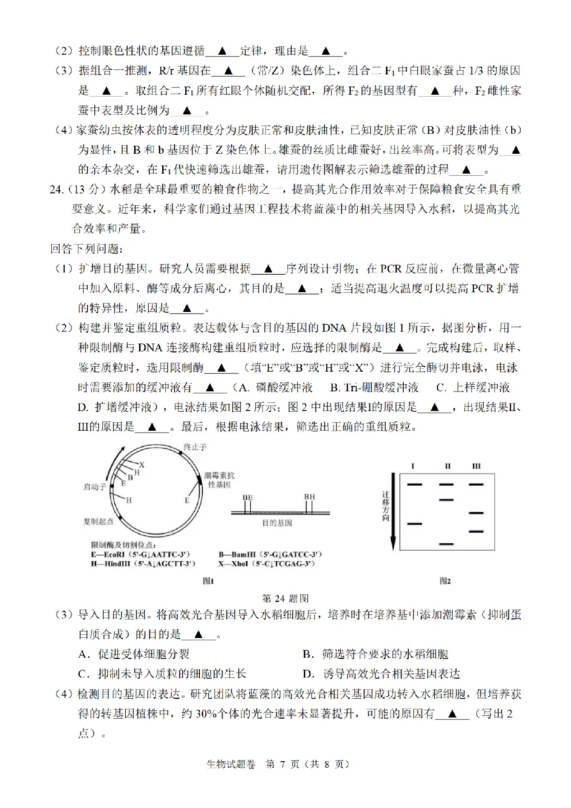 生物卷-2503温州高三二模_2025年3月_250323浙江省温州市2025届高三下学3月二模（全科）_浙江省温州市2025届高三下学3月二模试题生物