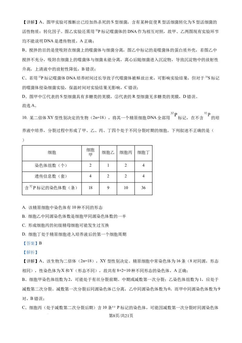 精品解析：山西省山大附中2025-2026学年高三上学期9月月考生物试题（解析版）_2025年9月