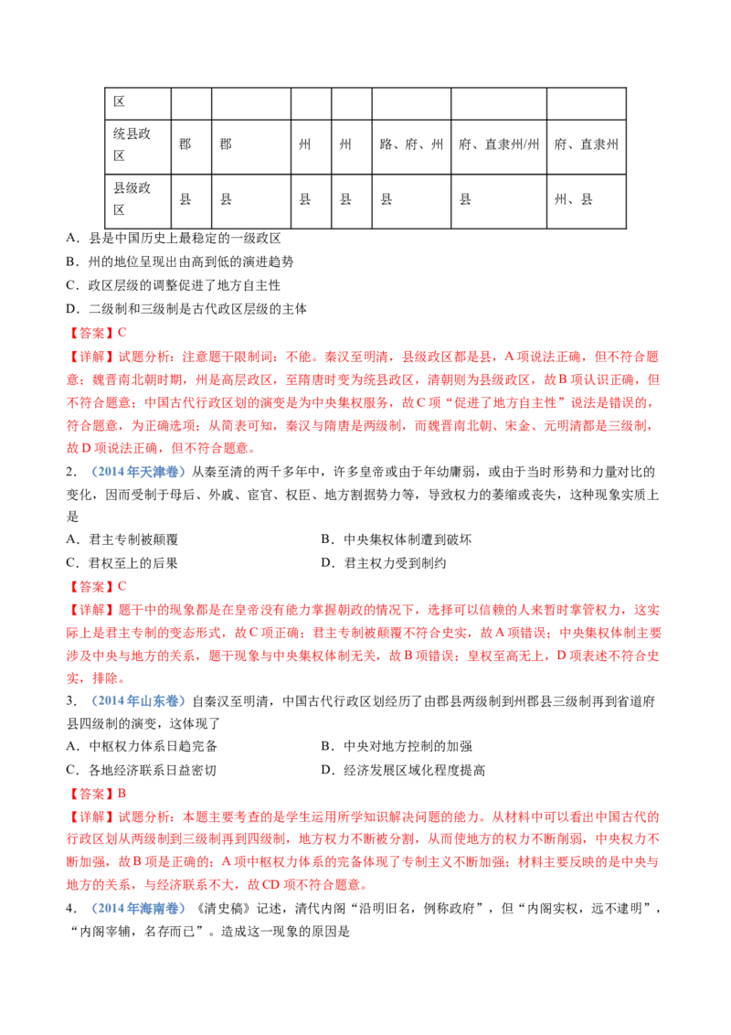 专题04明清中国卷图的奠定与面临的挑战（解析卷）_近10年高考真题汇编（必刷）_十年（2014-2024）高考历史真题分项汇编（全国通用）