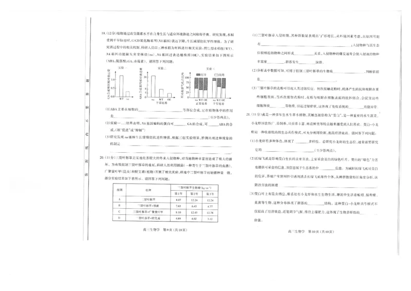 山西太原2024-2025学年高三期末学业诊断生物_2025年1月_250121山西太原2024-2025学年高三期末学业诊断（全科）