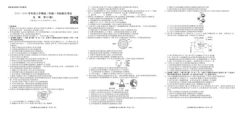 点石联考2025-2026学年度上学期高三年级9月份联合考试生物（B版）_2025年9月_250907点石联考2025-2026学年度上学期高三年级9月份联合考试（全科）