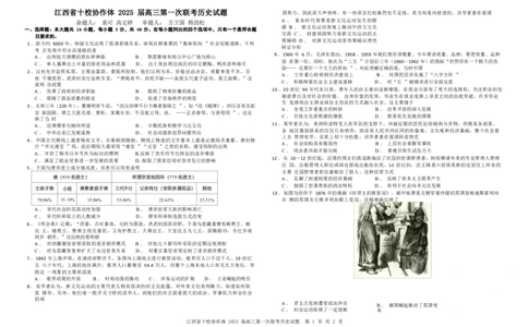 历史试卷_2025年1月_250112江西五市十校联考暨江西省十校协作体2025届高三第一次联考_江西省十校协作体2024-2025学年高三上学期第一次联考历史