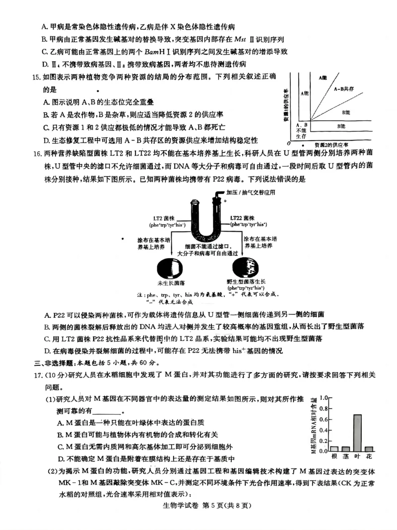 湖南新高考教学教研联盟暨长郡二十校联盟2025届高三年级第二次联考生物_2025年4月_250408湖南新高考教学教研联盟暨长郡二十校联盟2025届高三年级第二次联考（全科）