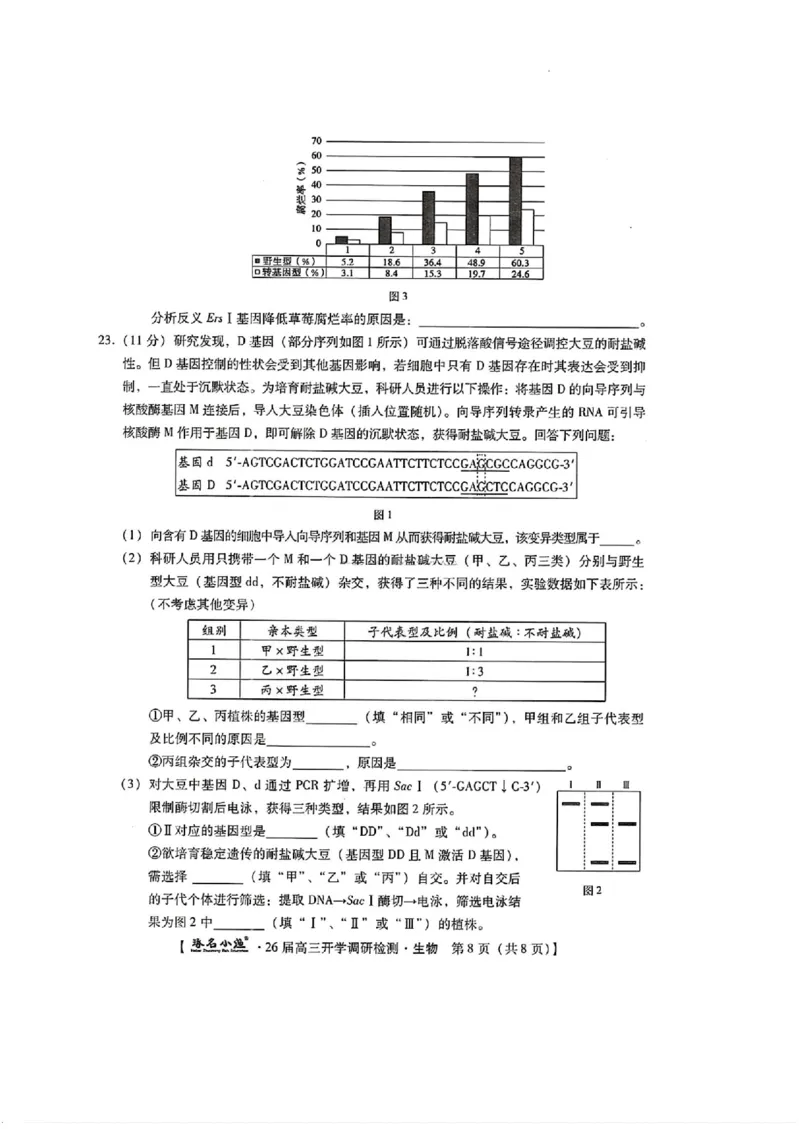 河北省琢名小渔名校联考2025-2026学年高三上学期开学调研检测生物试题（含答案）_2025年9月_250903河北省琢名小渔名校联考2025-2026学年高三上学期开学调研检测（全科）