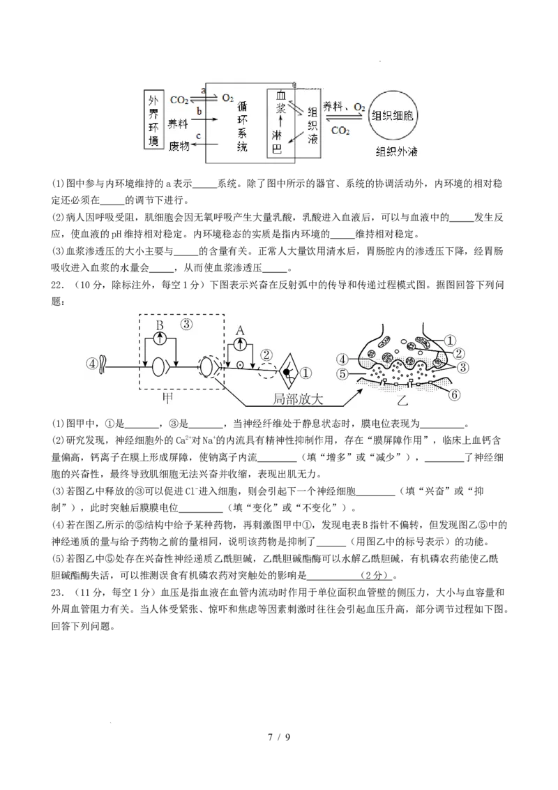 高二生物第一次月考卷测试范围：人教版2019选择性必修1第1章~第2章第3节（考试版）_1多考区联考试卷_2510142025-2026学年高二生物上学期第一次月考试题