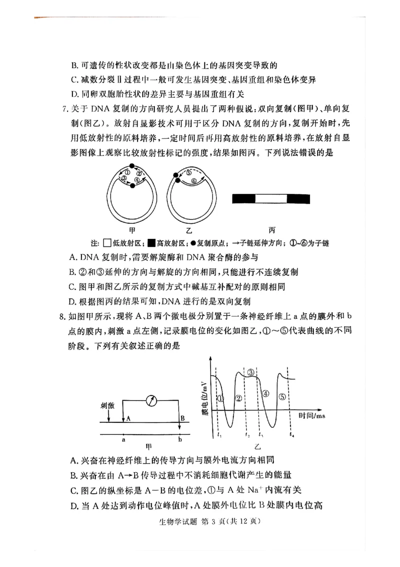 湘豫名校联考2024-2025学年高三春季学期第二次模拟考试生物_2025年4月_250403湘豫名校联考2024-2025学年高三春季学期第二次模拟考试（全科）