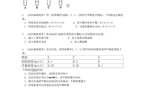 2009年高考化学试卷（海南）（空白卷）_化学历年高考真题_新&middot;PDF版2008-2025&middot;高考化学真题_化学（按省份分类）2008-2025_2008-2024&middot;（海南）化学高考真题