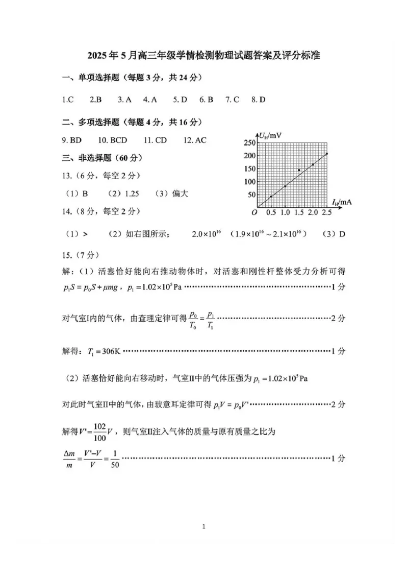 物理答案_2025年5月_2505172025届山东省济南市高三下学期二模考试（全科）_2025届山东省济南市高三下学期二模考试物理