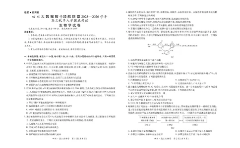 四川省大数据智学领航联盟2025-2026学年高三上学期开学考试生物试题（含答案）_2025年9月_250905四川省大数据联盟2025-2026学年高三上学期开学考试