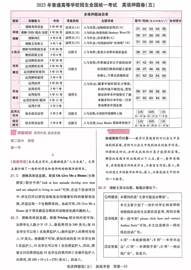 23押题卷丨最后一卷丨新高考英语答案解析_2023高考押题卷_2023版天星金考卷最后一卷_新高考版_最后一卷&middot;英语