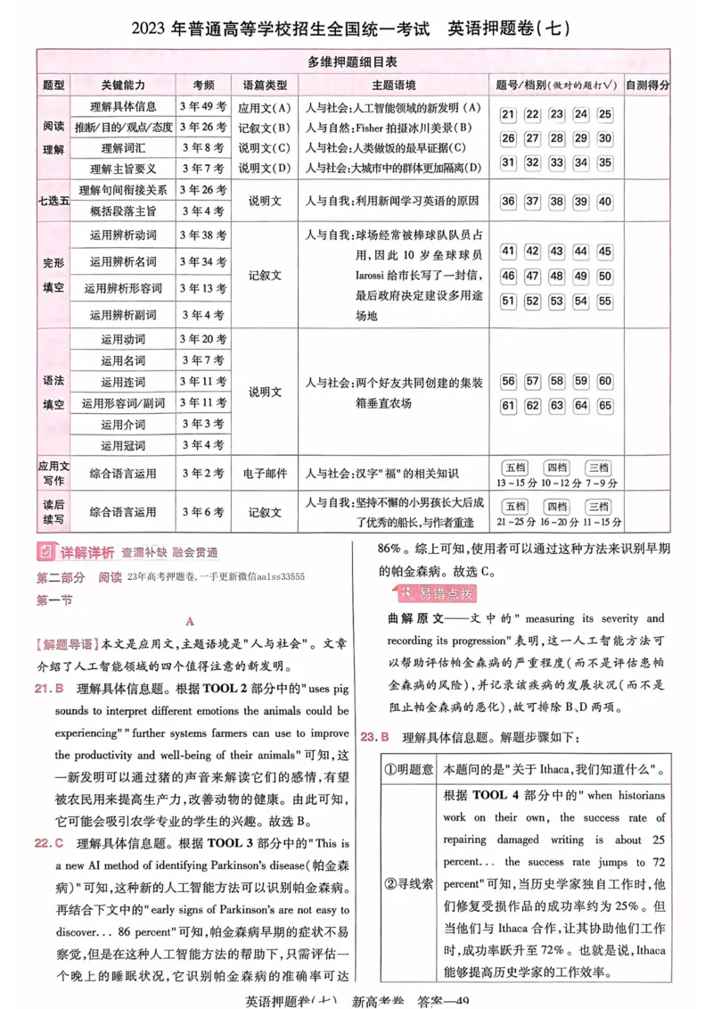 23押题卷丨最后一卷丨新高考英语答案解析_2023高考押题卷_2023版天星金考卷最后一卷_新高考版_最后一卷&middot;英语