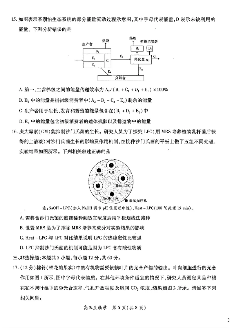 江西稳派1月期末生物+答案_2025年1月_250119江西智慧上进教育稳派联考2025届高三年级上学期期末教学质量质量检测1月联考（全科）