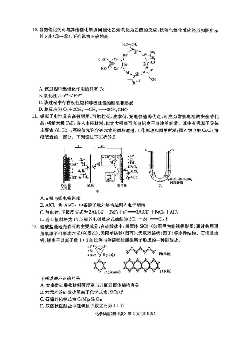 湖南师范大学附属中学2025届高三下学期模拟试卷（三）化学试题_2025年5月_250529湖南省长沙市湖南师范大学附属中学2024-2025学年高三下学期三模（全科）