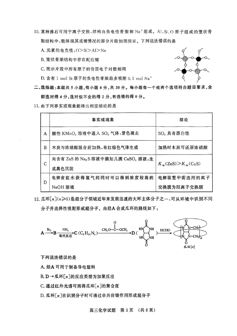 山东省济南市2024-2025学年高三上学期1月期末考试+化学试题(1)_2025年1月_250119山东省济南市2024-2025学年高三上学期1月期末学习质量检测（全科）