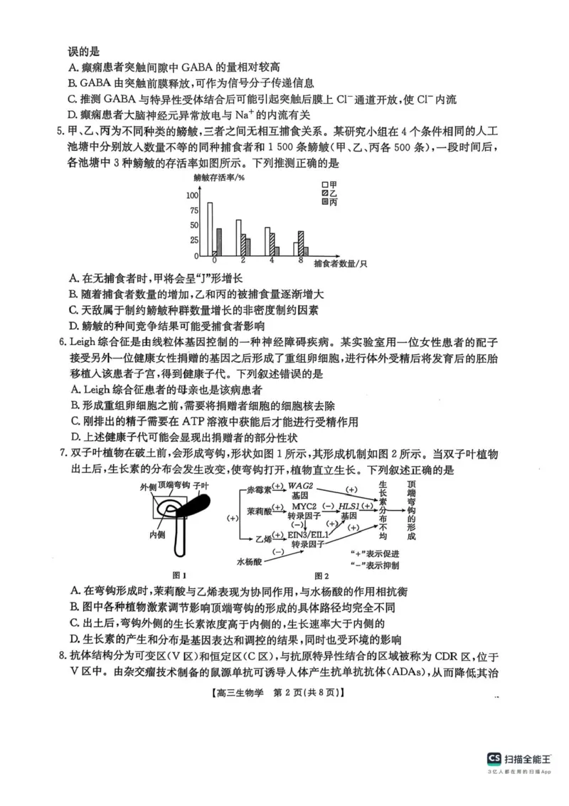 江西省三新教研共同体2024-2025学年高三下学期3月联考生物试题+答案_2025年3月_250326江西省金太阳三新教研共同体2025届高三3月联考（全科）