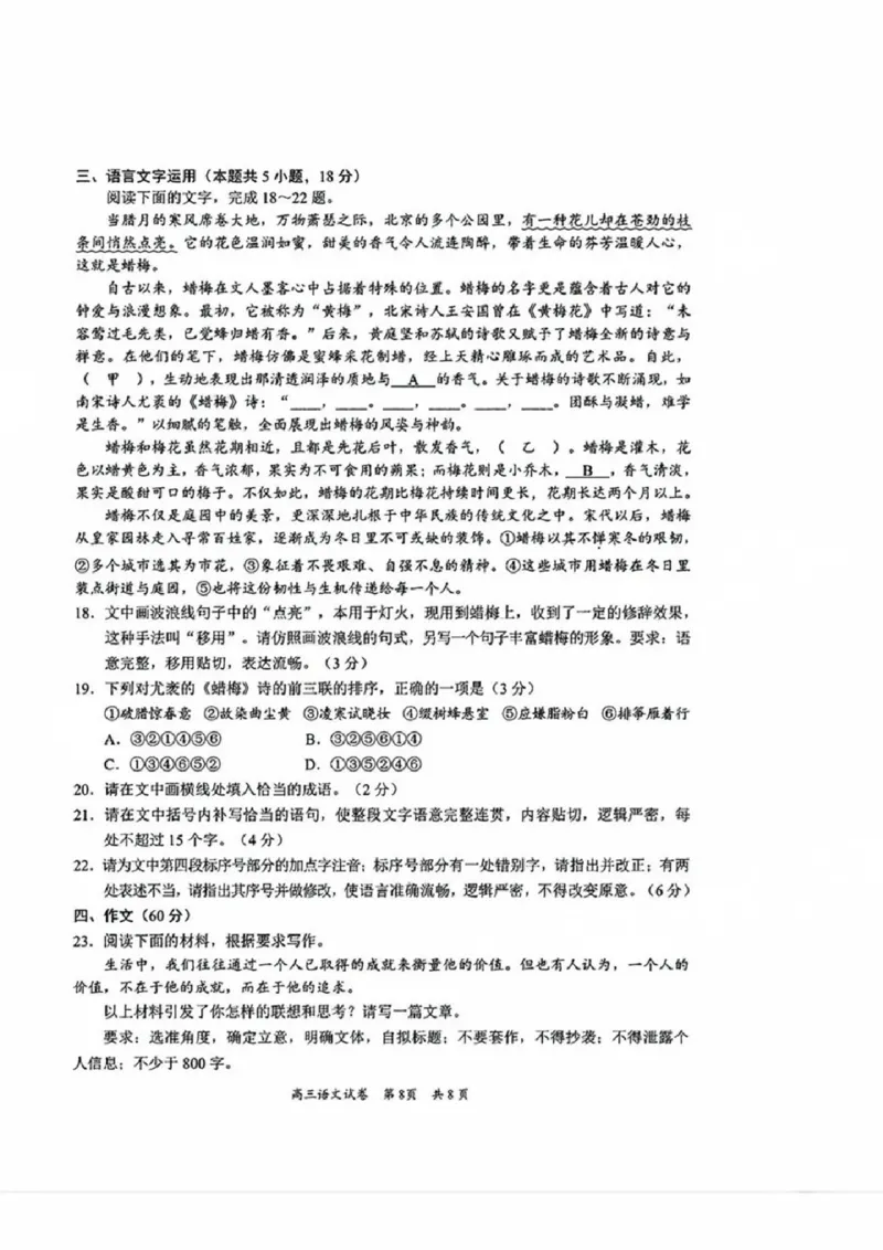 语文试卷_2025年2月_2502192025届广东省梅州市高三下学期模拟预测（一）（全科）_2025届广东梅州一模语文