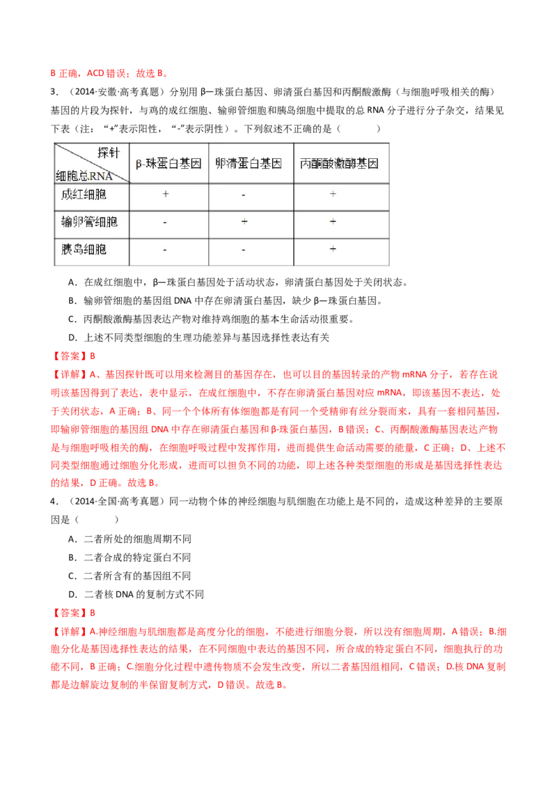 专题09细胞的分化、衰老、凋亡及癌变（解析卷）_近10年高考真题汇编（必刷）_十年（2014-2024）高考生物真题分项汇编（全国通用）_十年（2014-2023）高考生物真题分项汇编（全国通用）