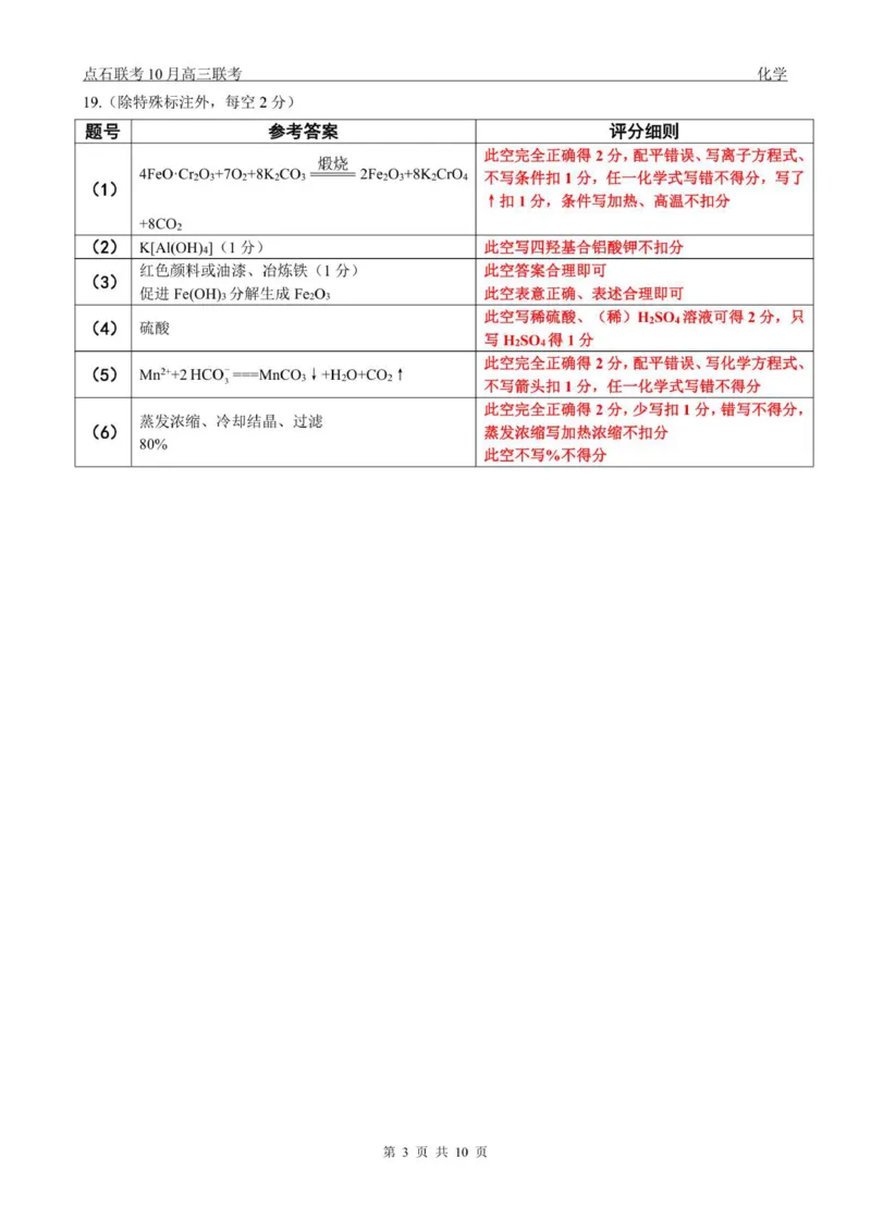 点石联考高三10月联考化学试题参考答案_2025年10月_251012辽宁省点石联考2025-2026学年度上学期高三10月份联合考试（全科）_辽宁点石联考2025-2026学年高三10月联合考试化学试题