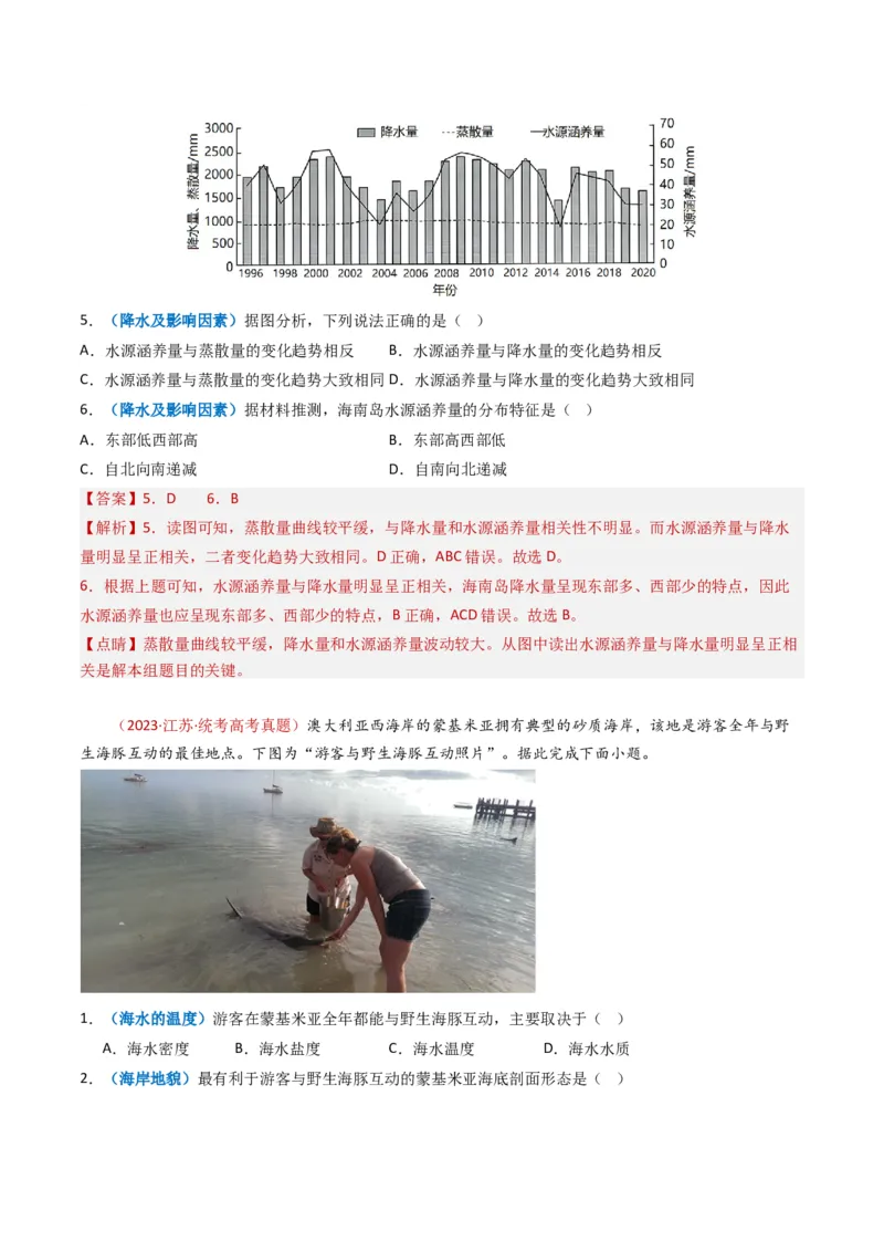 专题04地球上的水及其运动-学易金卷：2023年高考真题和模拟题地理分项汇编（解析卷）_近10年高考真题汇编（必刷）_十年（2014-2024）高考地理真题分项汇编（全国通用）