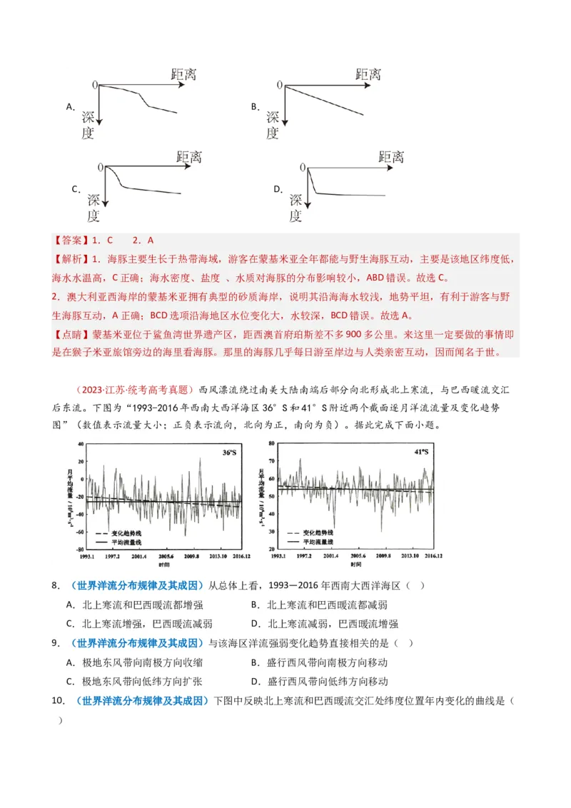 专题04地球上的水及其运动-学易金卷：2023年高考真题和模拟题地理分项汇编（解析卷）_近10年高考真题汇编（必刷）_十年（2014-2024）高考地理真题分项汇编（全国通用）